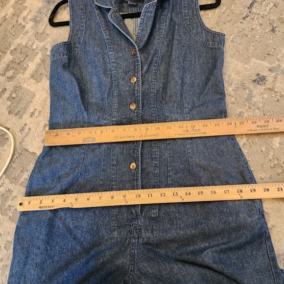 Boston Proper Denim Sleeveless Collared Button Front Romper. Size 6. Pockets. - Picture 6 of 15